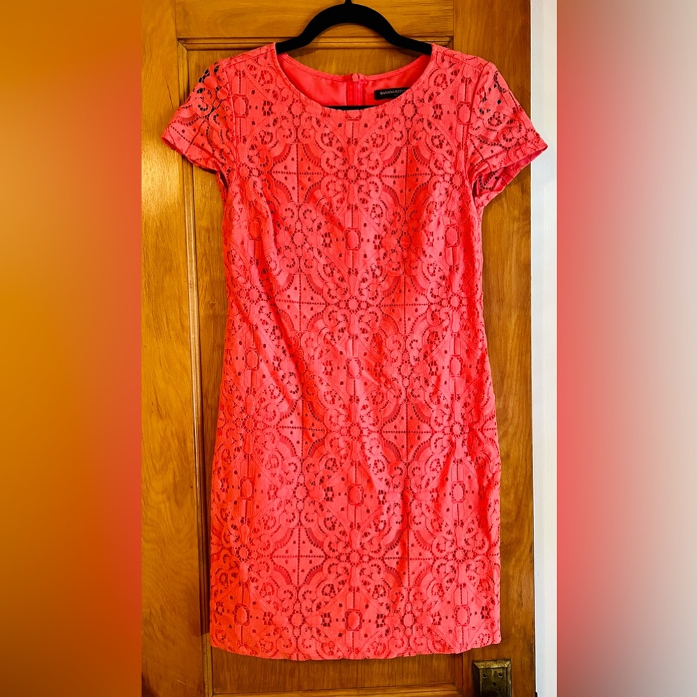 Banana Republic Pink Coral Lace Shift Dress Sz 0